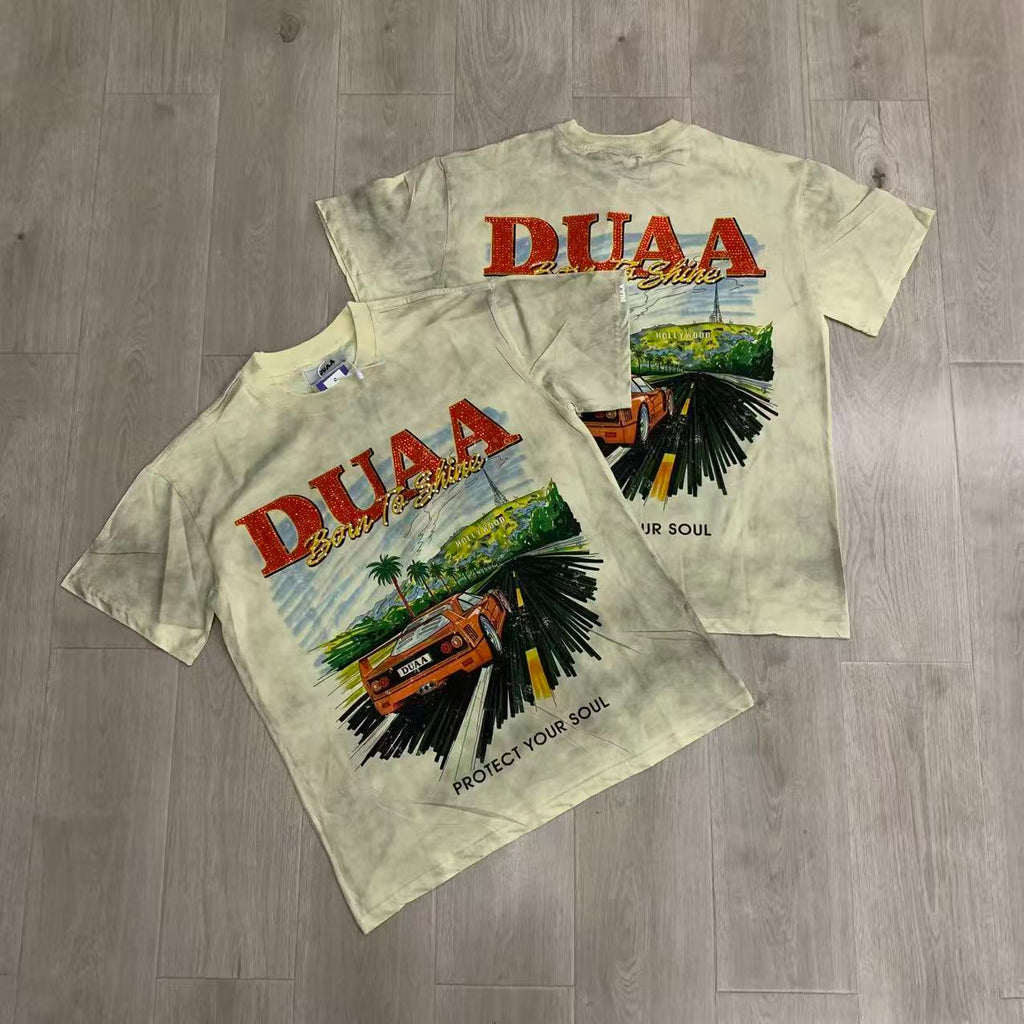 DUAA Born To Drive Vintage Sports Car Graphic T‑Shirt