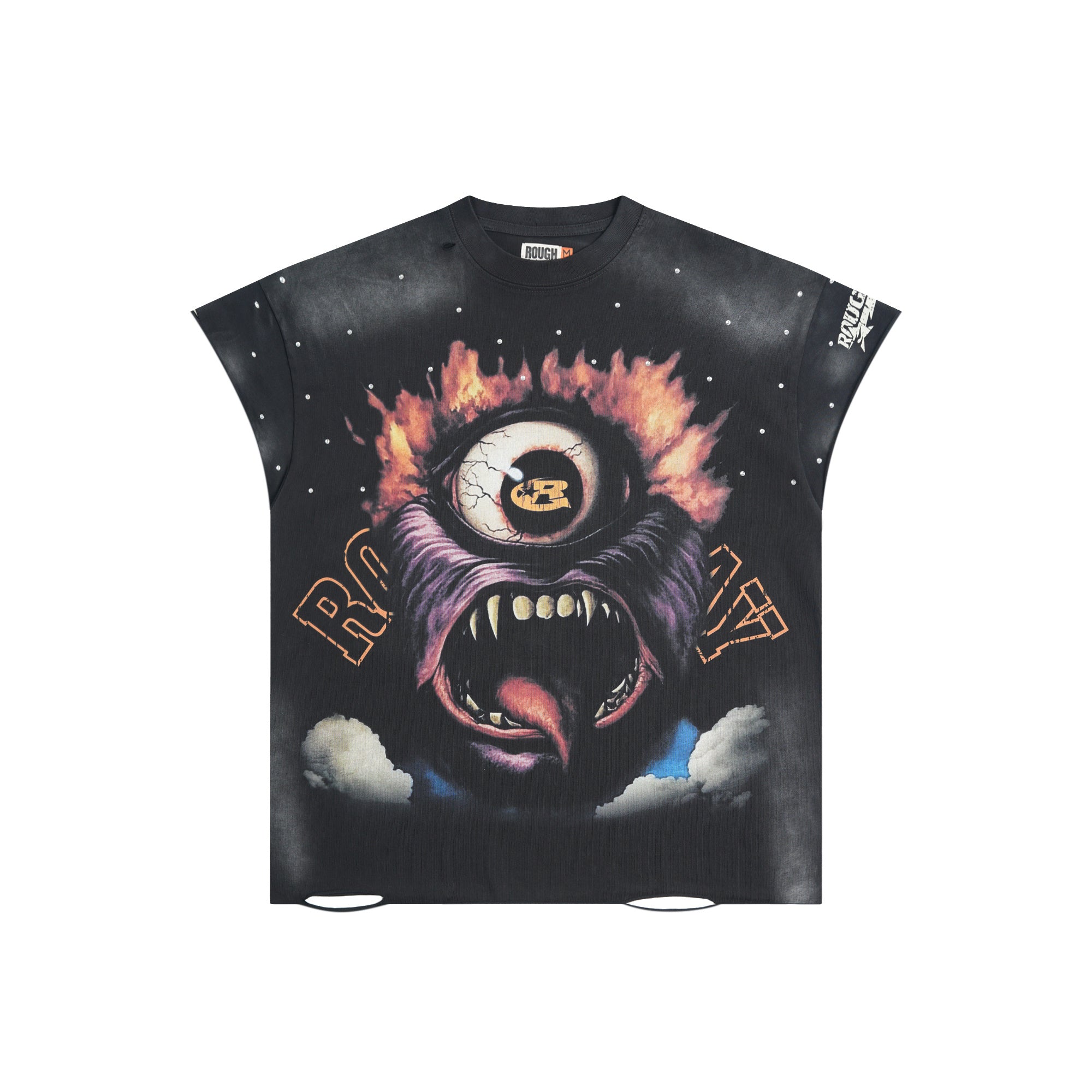 RoughPlay One‑Eyed Monster Graphic Distressed Short‑Sleeve Tee Vintage Streetwear T‑Shirt
