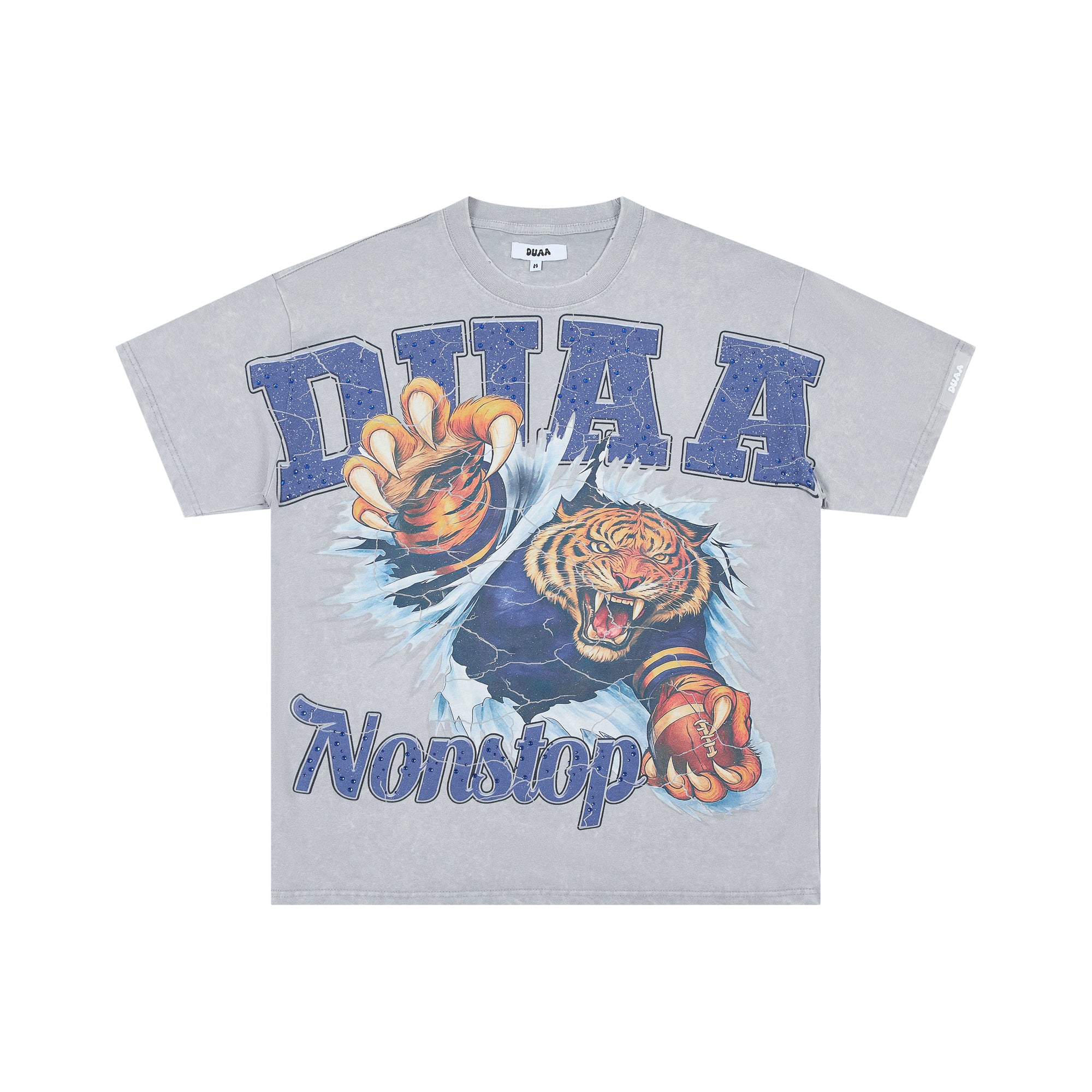 DUAA Nonstop Tiger Vintage Football Graphic Oversized T‑Shirt