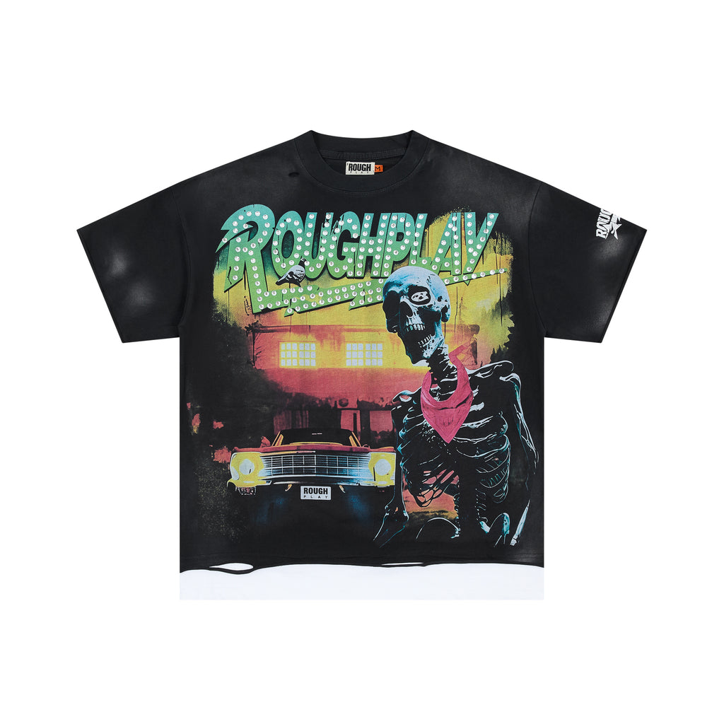 RoughPlay Skeleton Retro Car Graphic Distressed Tee