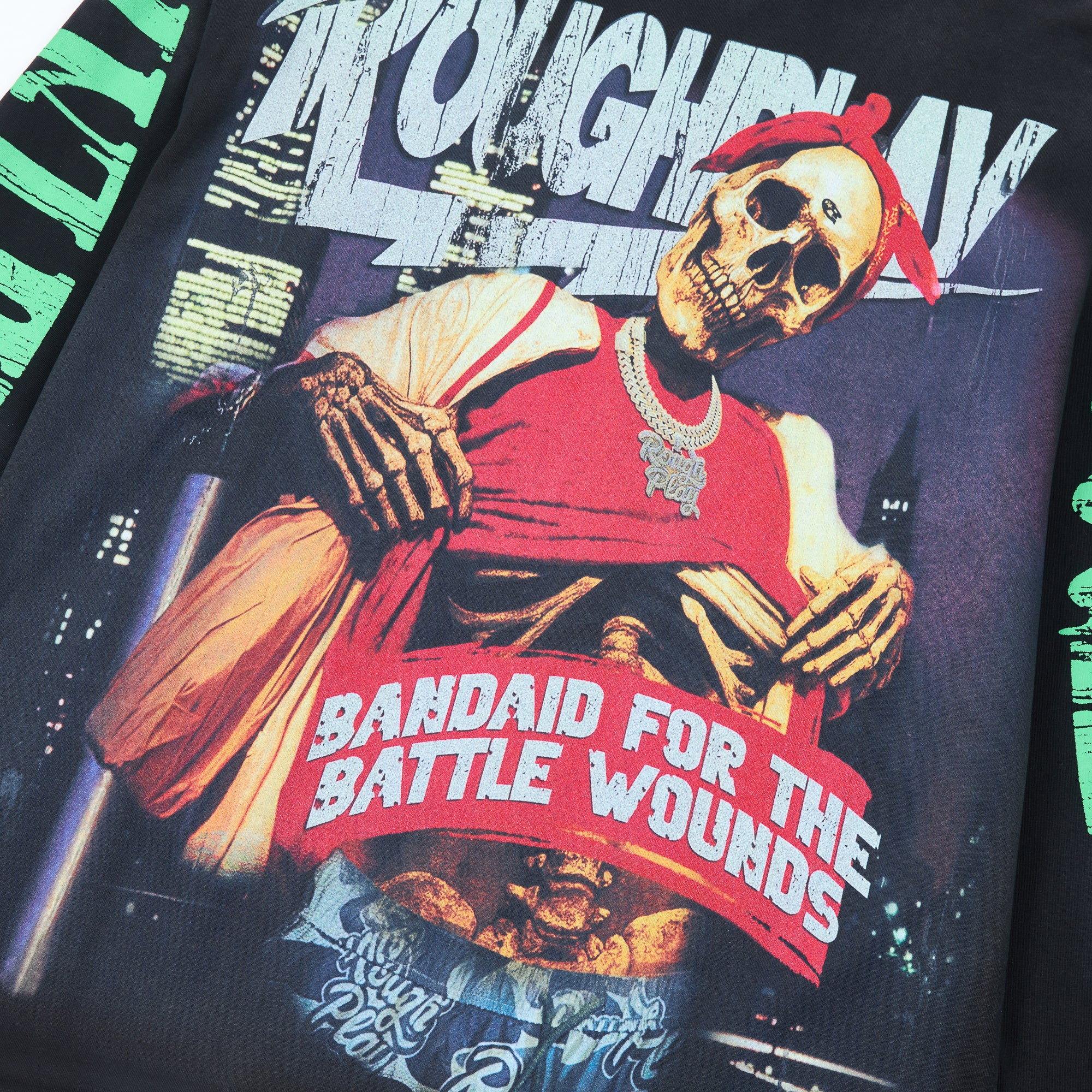 RoughPlay Skeleton Hip‑Hop Vintage Distressed Long Sleeve Tee