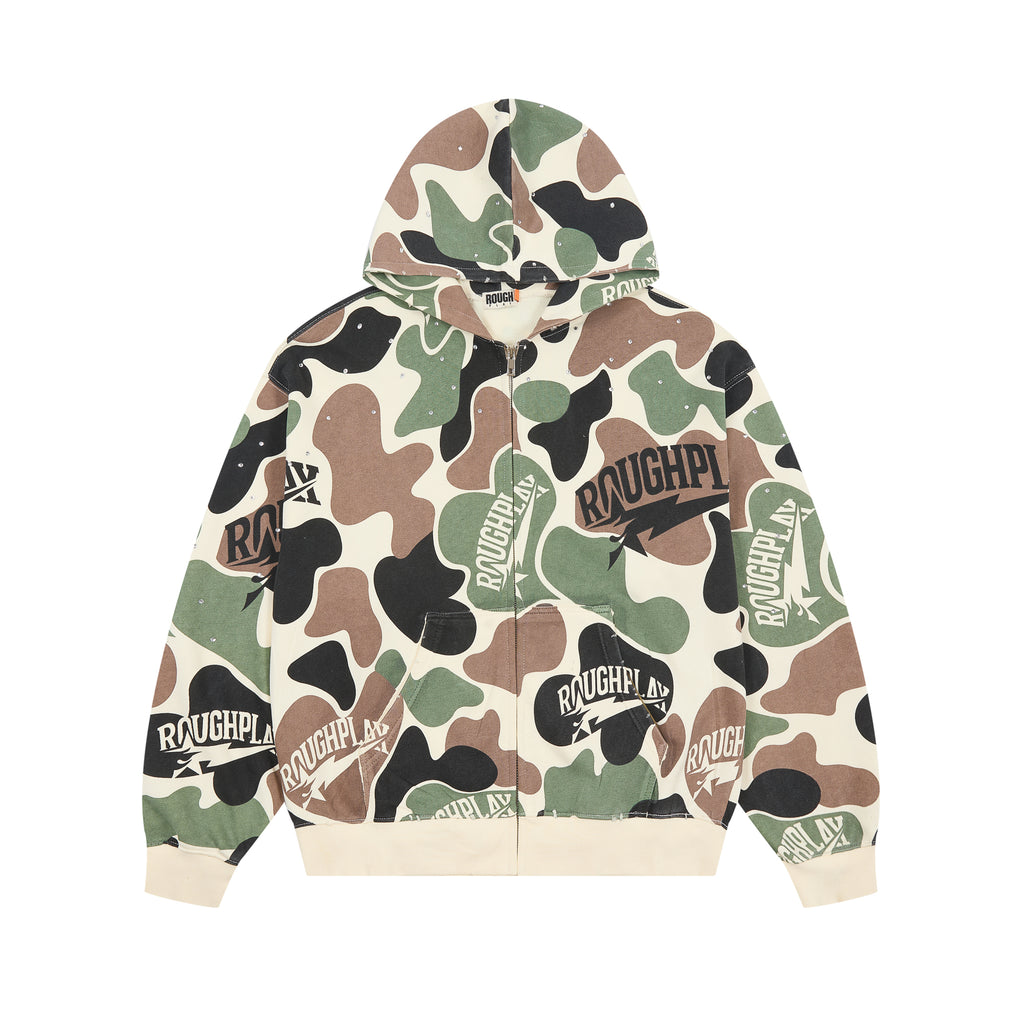 RoughPlay Camo Print Zip‑Up Vintage Hoodie
