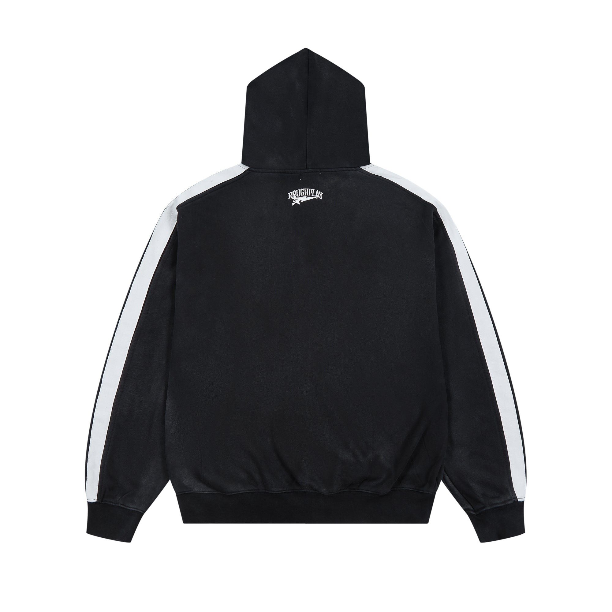 RoughPlay Varsity Letter Stripe Zip‑Up Vintage Hoodie