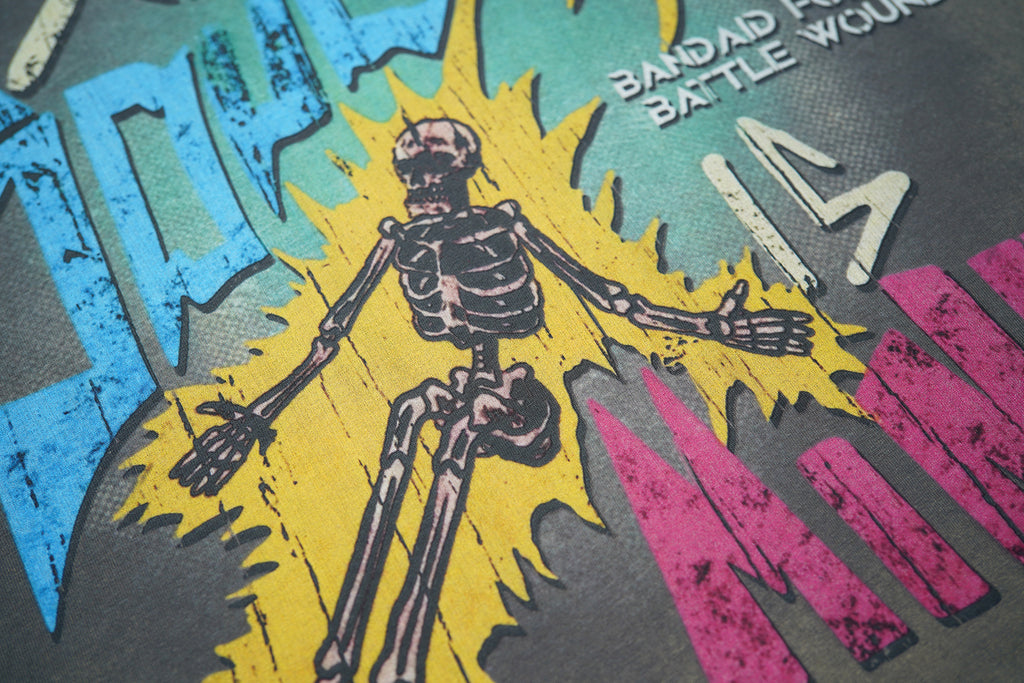 RoughPlay Skeleton Eyeball Graphic Distressed Short‑Sleeve Tee Vintage Gothic Streetwear T‑Shirt