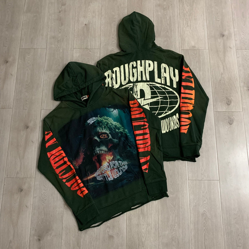 RoughPlay Skull Graphic Distressed Vintage Hoodie