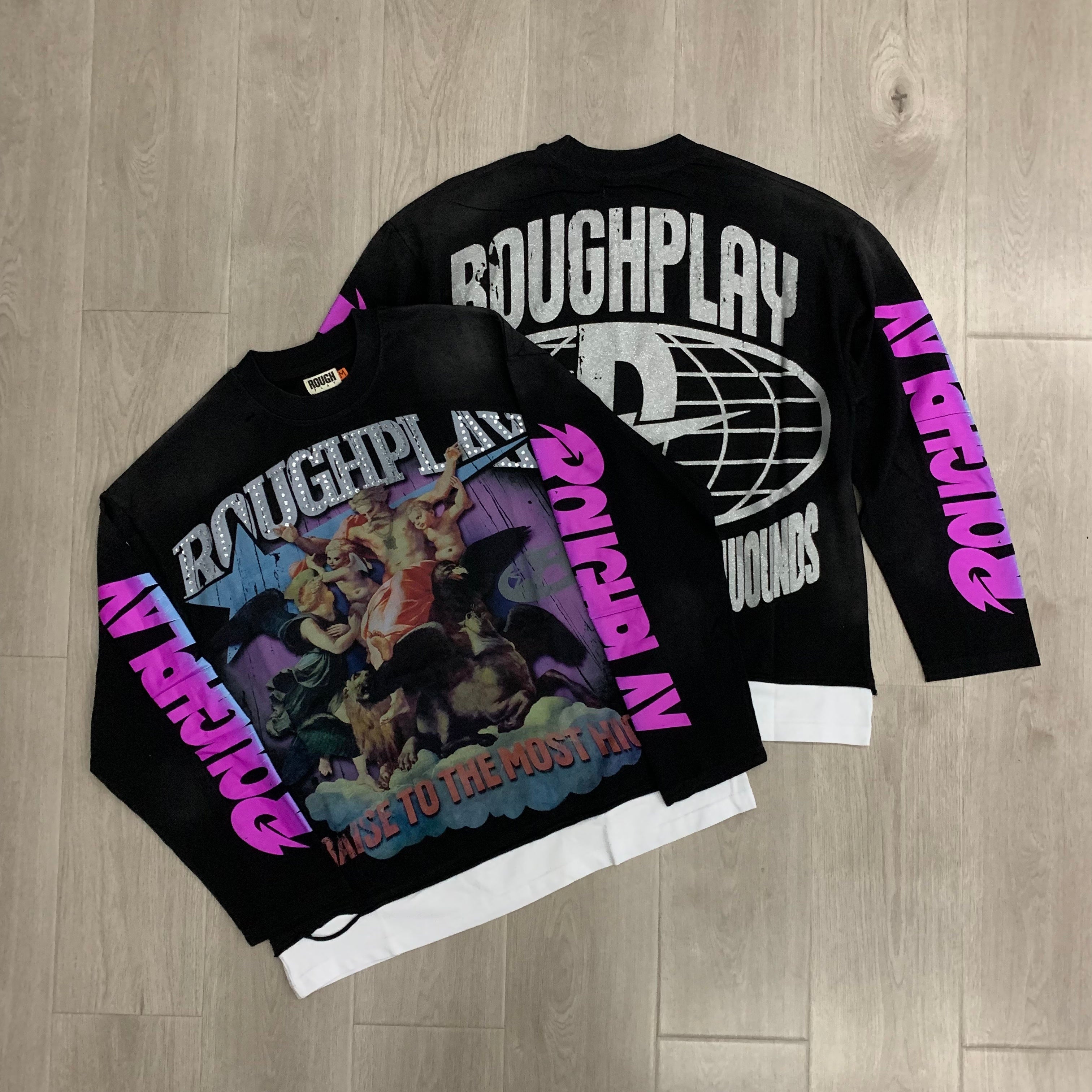 RoughPlay Angel Figure Graphic Distressed Long Sleeve Tee