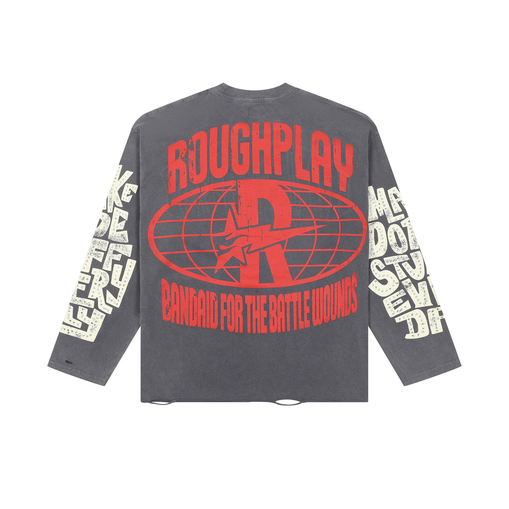 RoughPlay Desert UFO Retro Graphic Distressed Long Sleeve Tee