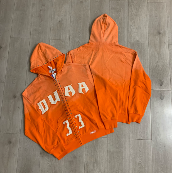 DUAA Orange Studded Varsity Hoodie