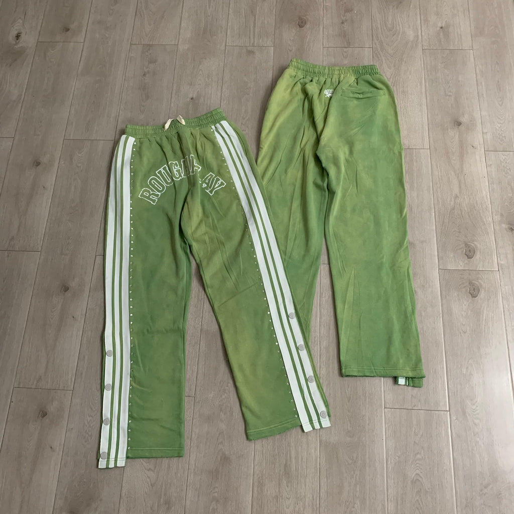 RoughPlay Sage‑Green Double‑Side White Stripe Straight Leg Sweatpants