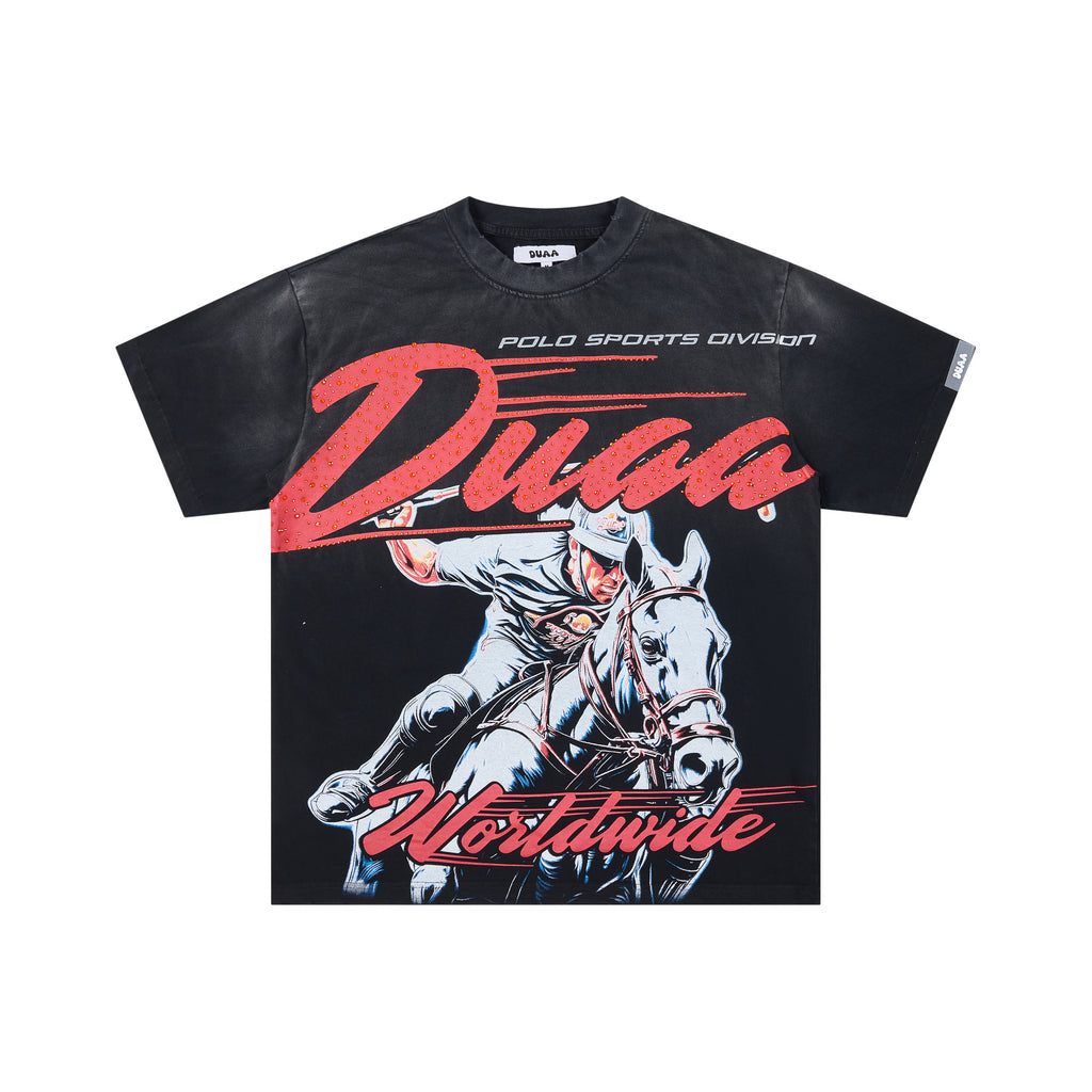 DUAA Worldwide Cowboy Horse Rider Vintage Washed Graphic T‑Shirt