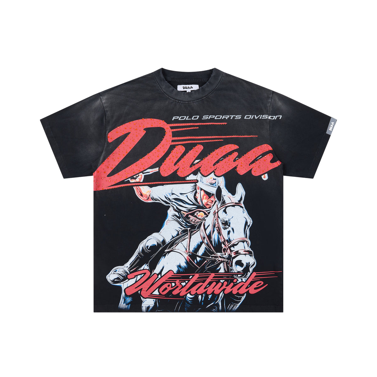 DUAA Worldwide Cowboy Horse Rider Vintage Washed Graphic T‑Shirt