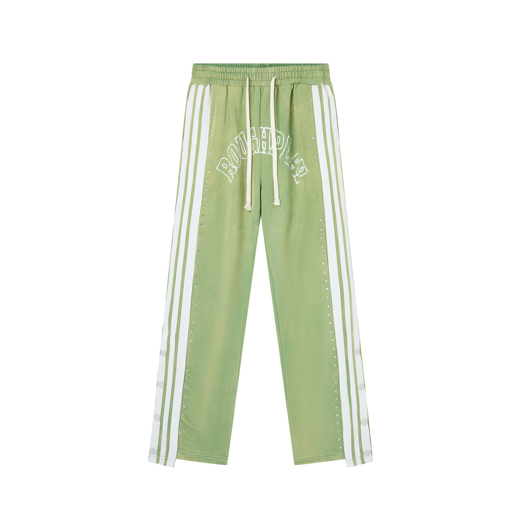 RoughPlay Sage‑Green Double‑Side White Stripe Straight Leg Sweatpants