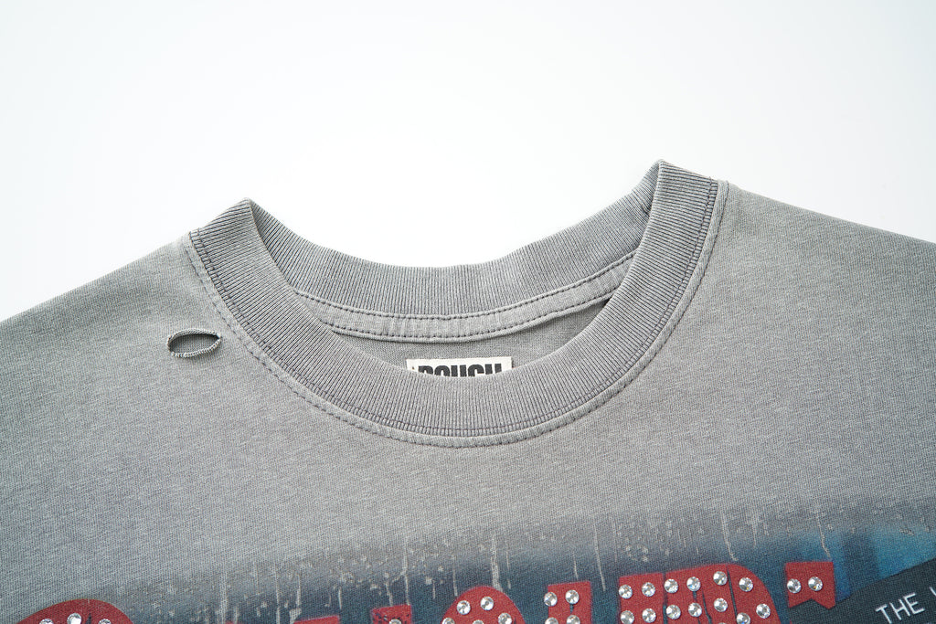 RoughPlay Clown Mask Dice Graphic Distressed Short‑Sleeve Tee Vintage Streetwear T‑Shirt