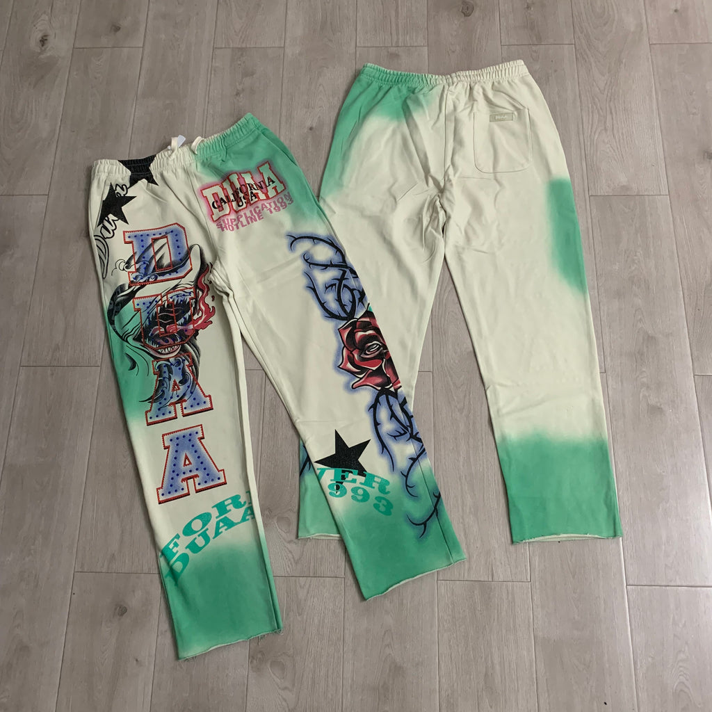 Vare All Day Green Tie‑Dye Graphic Wide Leg Pants