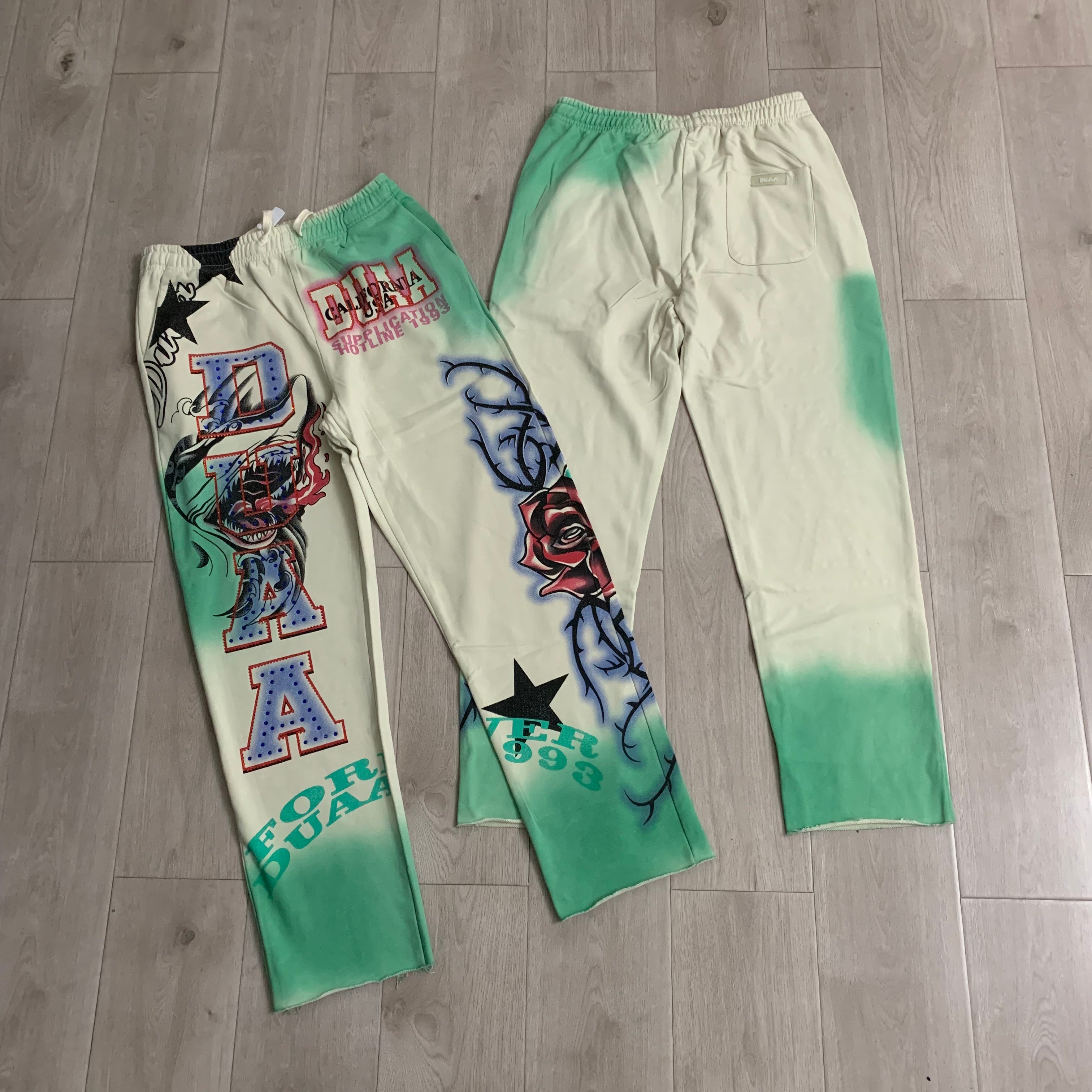 Vare All Day Green Tie‑Dye Graphic Wide Leg Pants