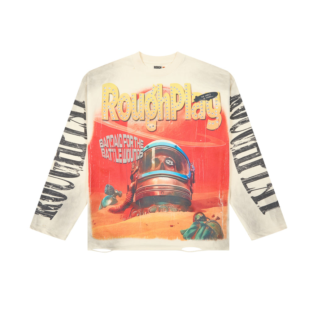 RoughPlay Astronaut Mars Vintage Distressed Long Sleeve Tee