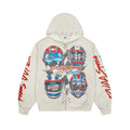 DUAA Racing Helmet Graphic Zip‑Up Hoodie Vintage Streetwear Hooded Jacket