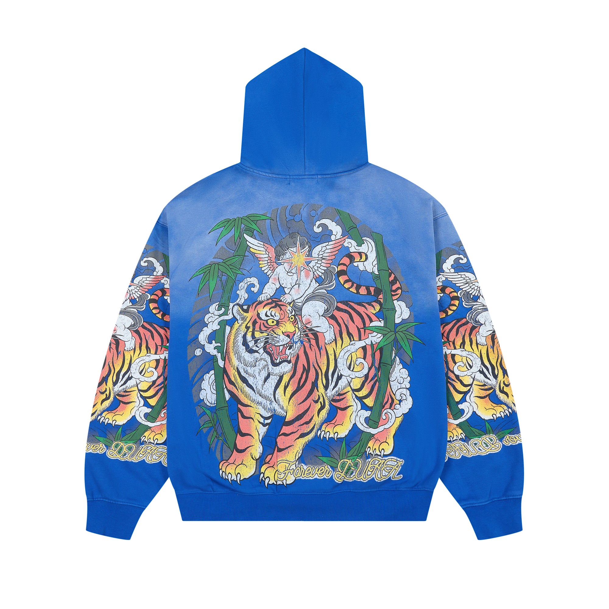DUAA Angel Tiger Graphic Zip‑Up Hoodie Vintage Streetwear Hooded Jacket