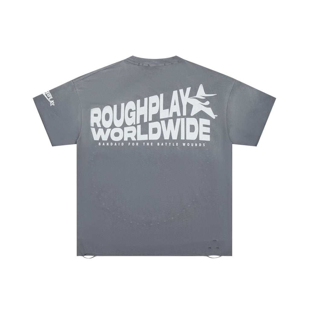 DUAA Distressed R Letter Circular Print Short Sleeve Tee