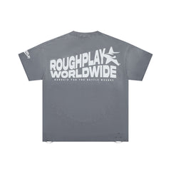 DUAA Distressed R Letter Circular Print Short Sleeve Tee