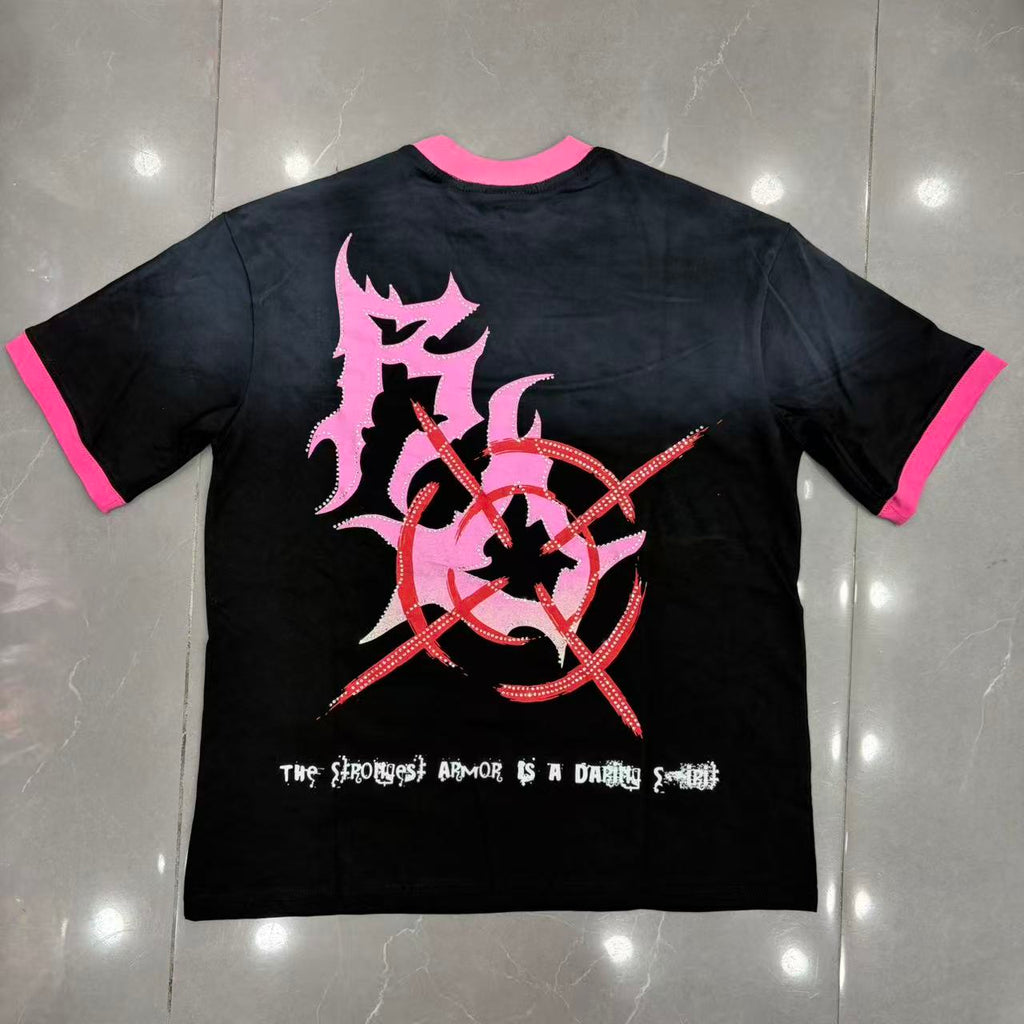 Royal Desert Angel Graphic Contrast Pink Ringer T‑Shirt