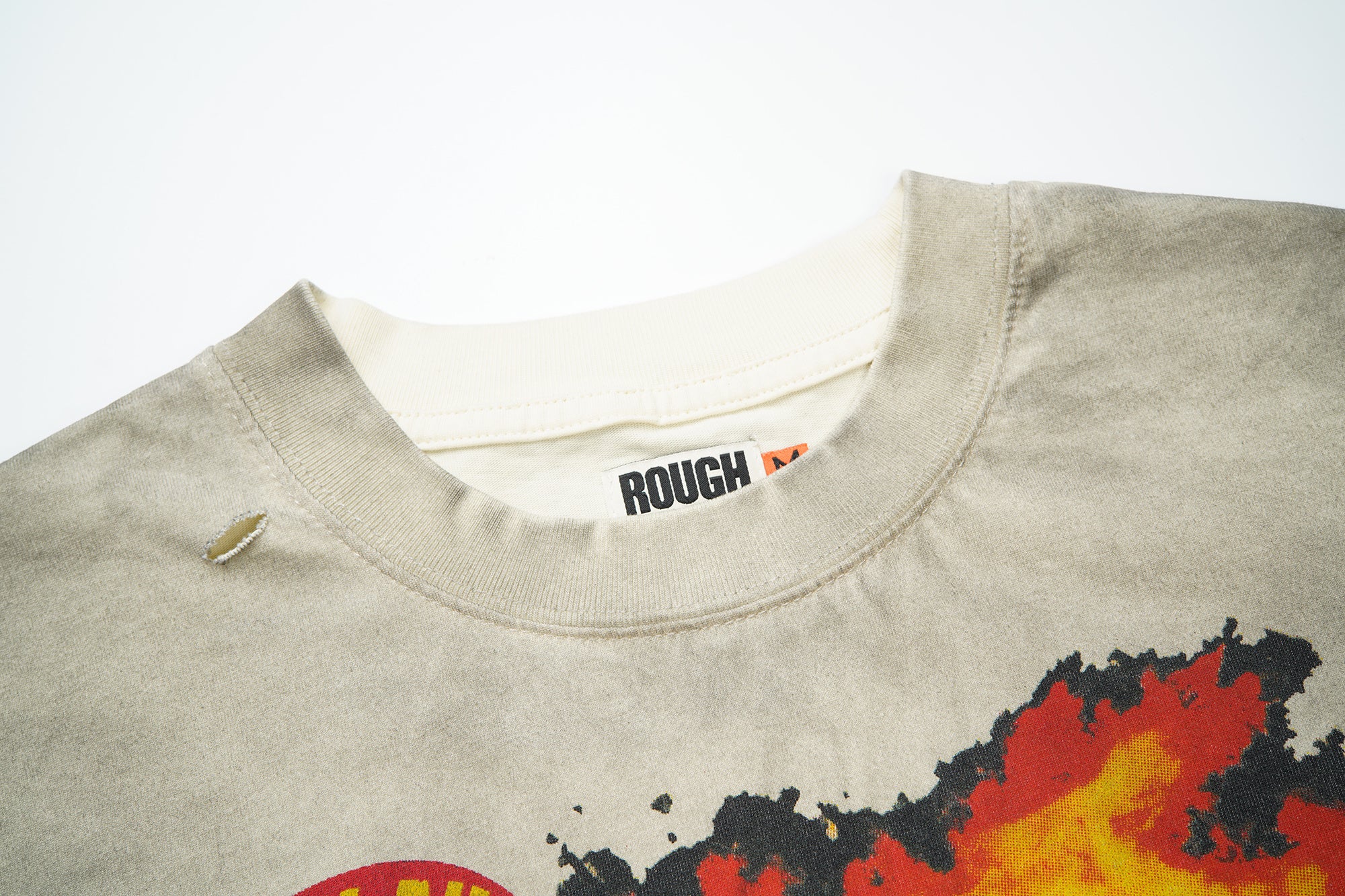 RoughPlay Monster Truck Flame Graphic Distressed Short‑Sleeve Tee Vintage Streetwear T‑Shirt