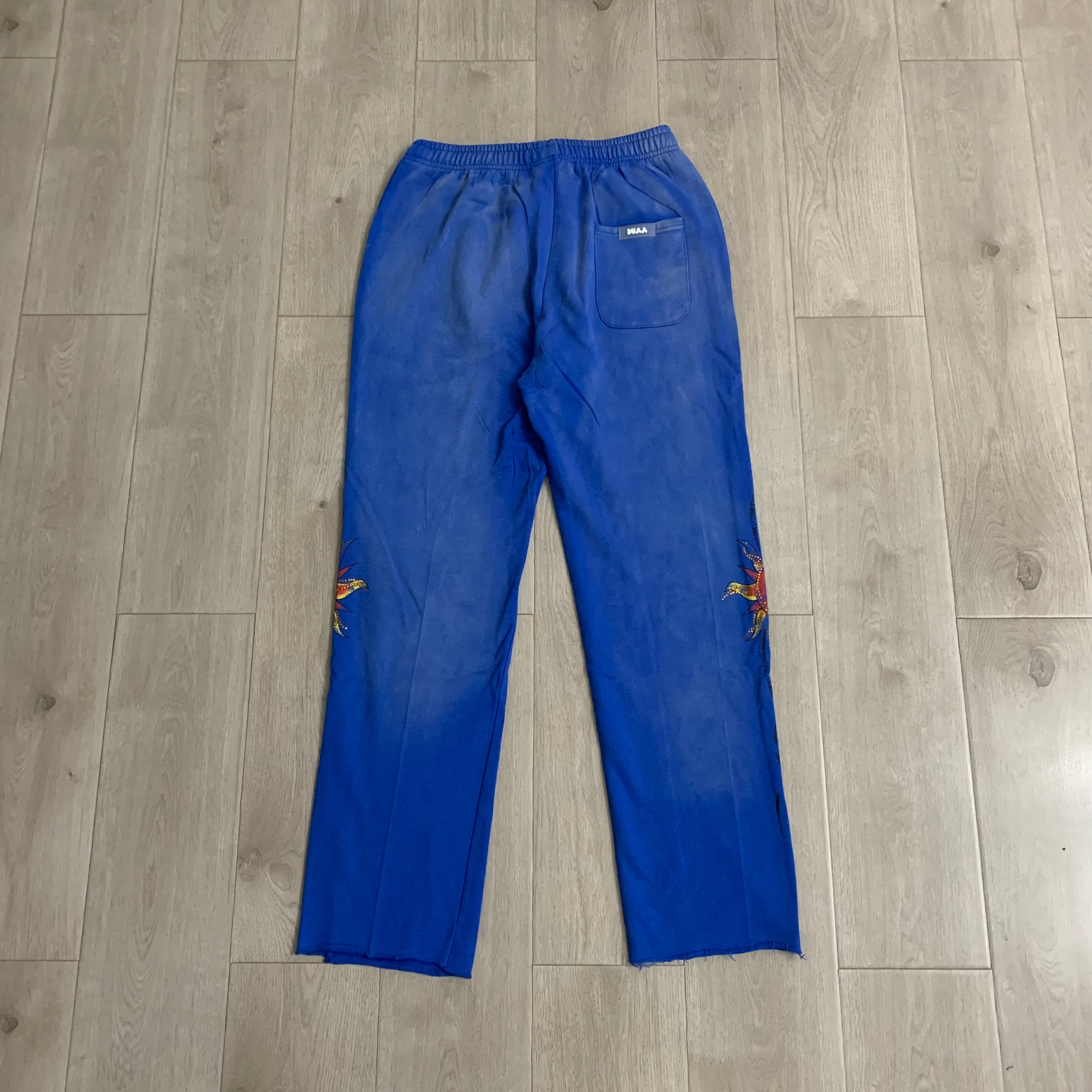Blue Vintage Flame Graphic Wide Leg Pants