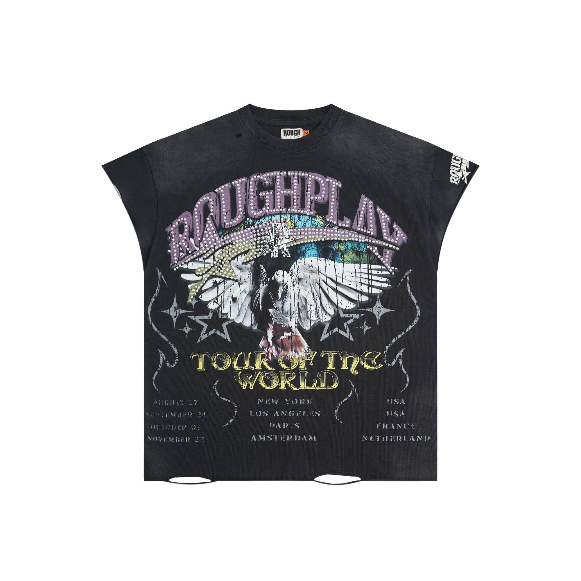RoughPlay Eagle Tour Graphic Distressed Sleeveless Tee Vintage Rock Streetwear Tank Top