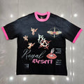 Royal Desert Angel Graphic Contrast Pink Ringer T‑Shirt