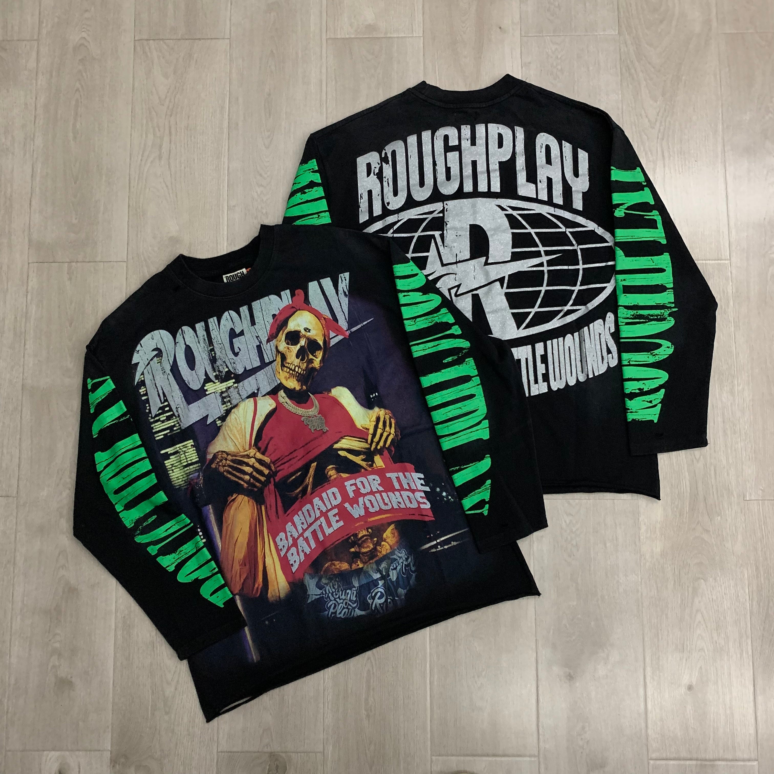 RoughPlay Skeleton Hip‑Hop Vintage Distressed Long Sleeve Tee
