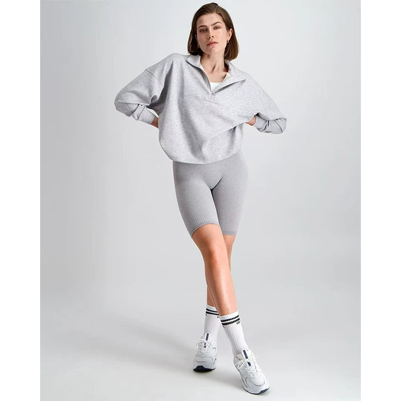 AIMN Grey Threaded Yoga Pentagram Pants for Women, High Waist, Hip Lifting, Slimming, Tight Fit Sports Pants, Anti Light Skirting Shorts