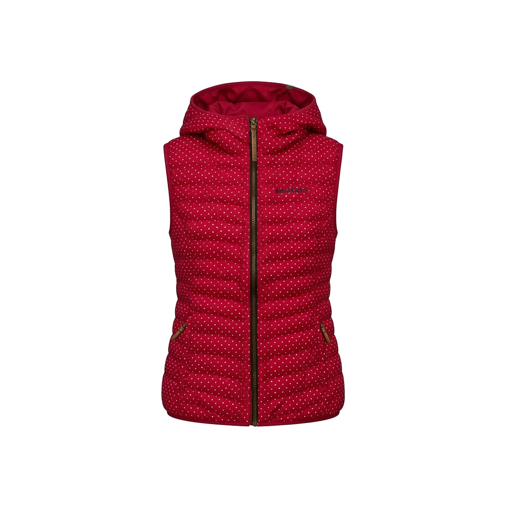 ALIFE\u0026KICKIN Outdoor Warm Hooded Vest Women's Polka Dot Printed Down Cotton Warm Casual Tank Jacket