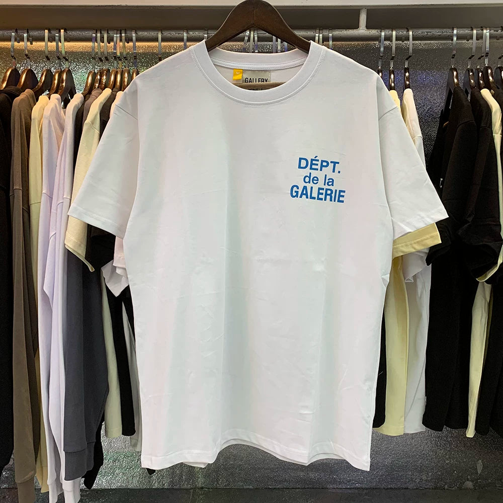 GALLERY DEPT Letter Printed T-shirt 2023 Summer Trendy Brand Short Sleeve Youth Cotton Loose Top