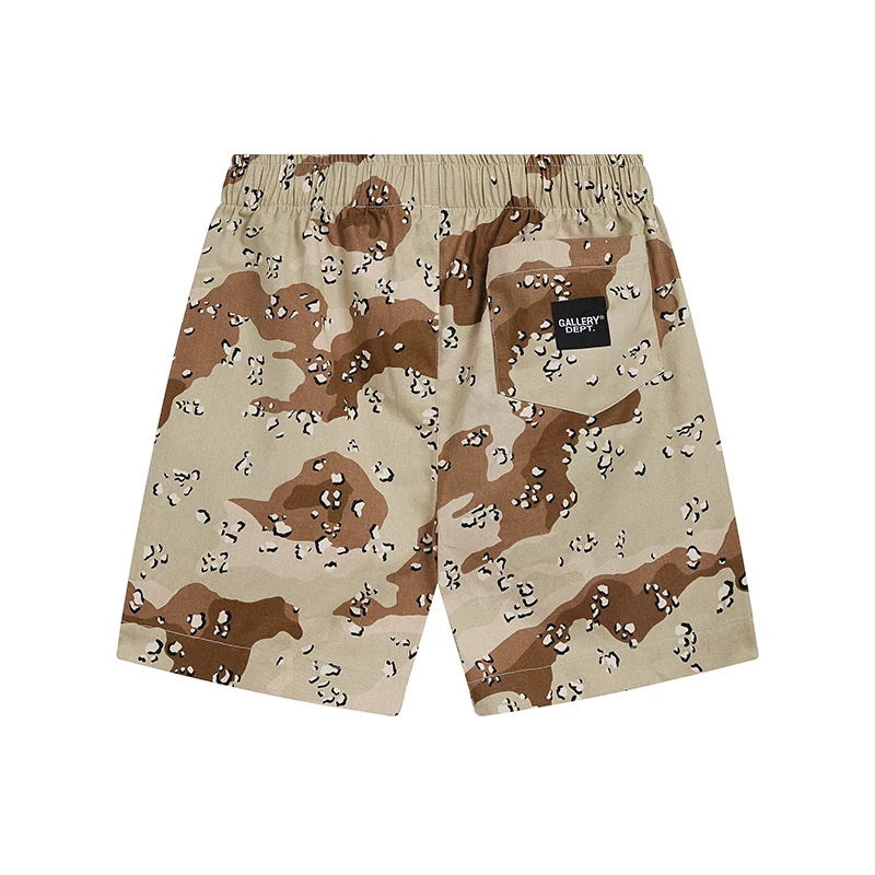 GALLERY DEPT Desert Camo Shorts with Logo Printed Large Shorts, Summer Loose Casual Pants Trendy