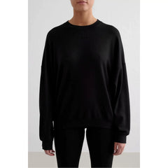 Aimn round neck sports hoodie for women, moisture absorbing and breathable, loose shoulder, lazy style, sports and fitness long sleeved pullover