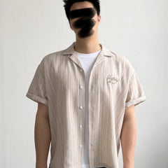 GALLERY DEPT American retro Cuban collar short sleeved shirt loose striped embroidered lazy style versatile shirt