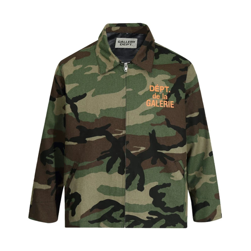 Gallery Depot autumn new letter logo printed coach jacket workwear camouflage men's zipper jacket