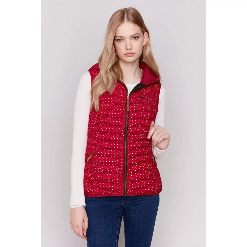 ALIFE\u0026KICKIN Outdoor Warm Hooded Vest Women's Polka Dot Printed Down Cotton Warm Casual Tank Jacket