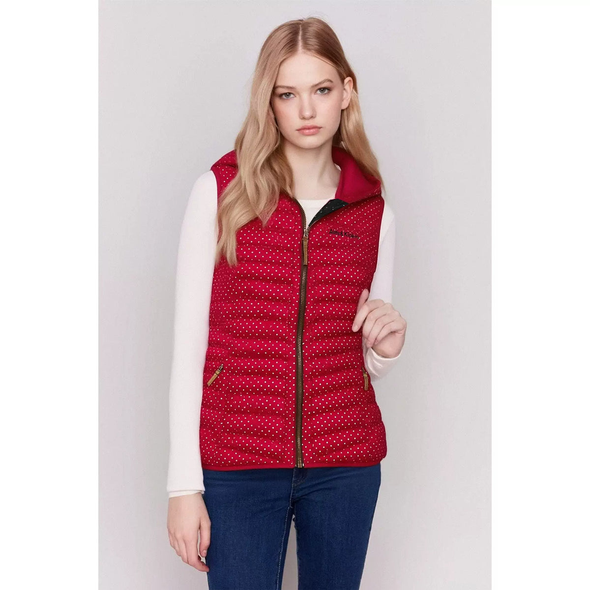 ALIFE\u0026KICKIN Outdoor Warm Hooded Vest Women's Polka Dot Printed Down Cotton Warm Casual Tank Jacket