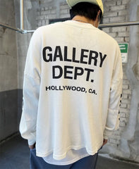 Gallery Dept letter printed logo high street trendy waffle grid long sleeved T-shirt autumn loose base shirt