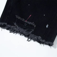 Gallery Dept Retro Washed, Used, Splashed Ink Knife Cut, Damaged Holes, Burrows, Adhesive Cloth Denim Shorts for Men and Women
