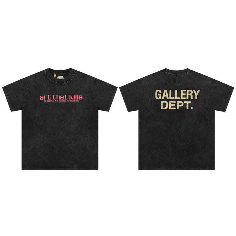 GALLERY DEPT Hot Stamped Printed Alphabet Trendy T-shirt High Street Washed Outdated Men's Loose Short Sleeves Summer
