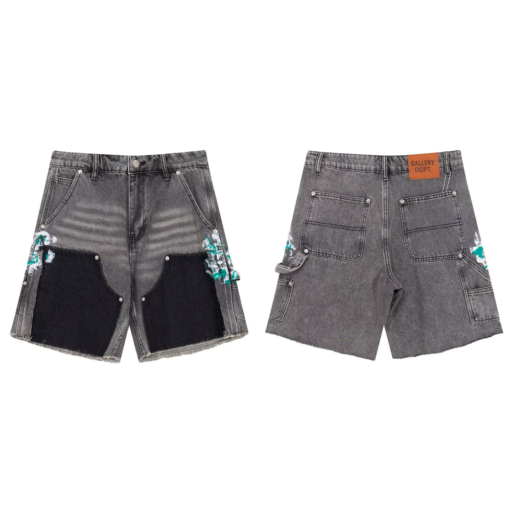 Gallery Dept Inkjet Logging Pants Splicing Work Pants Washed Jeans Shorts Versatile Casual Pentagram Pants