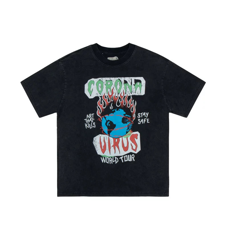 GALLERY DEPT Retro Washed Vintage High Street Graffiti Cartoon Printed Men and Women Couple Cotton Short sleeved T-shirt