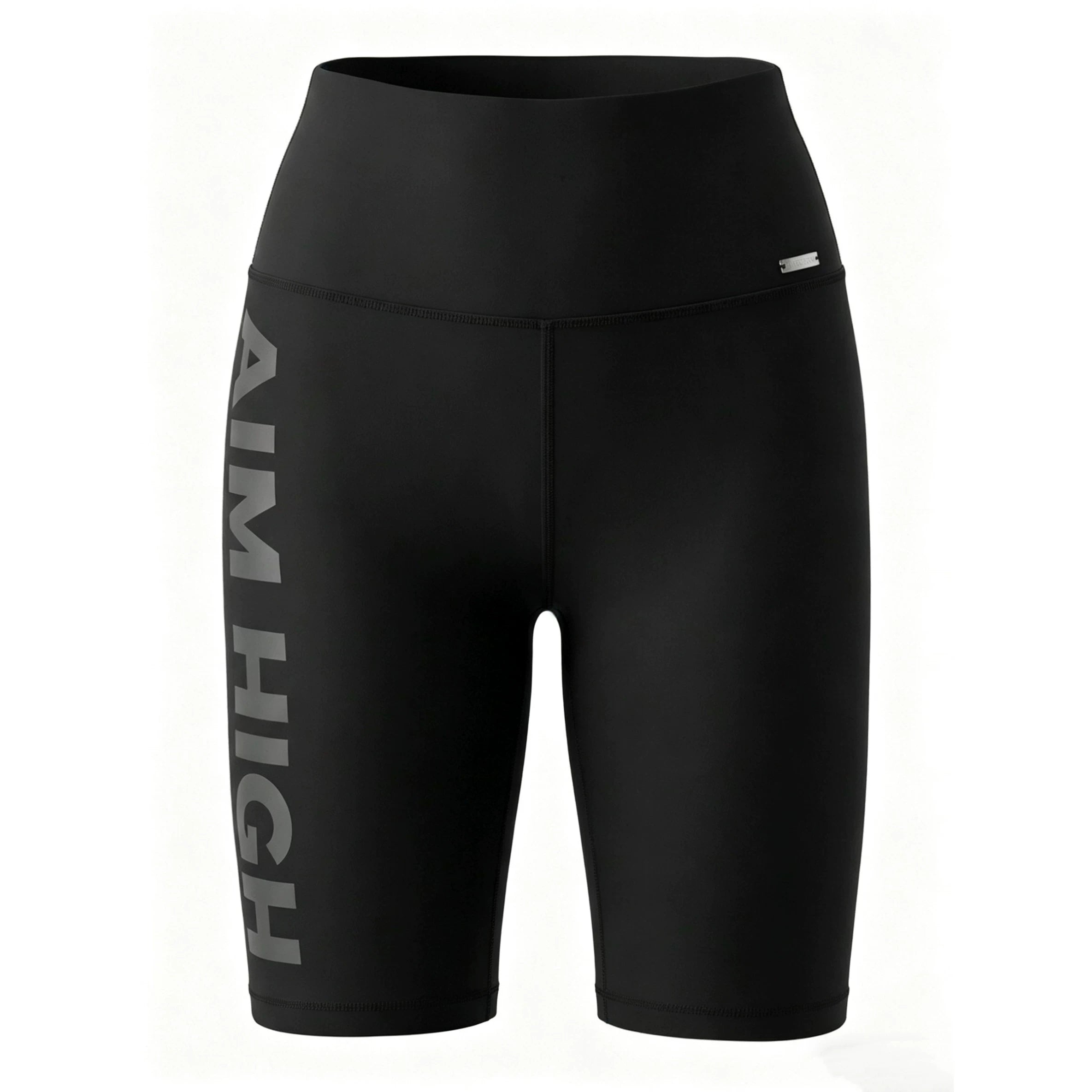 AIMN women's high waisted yoga shorts with moisture absorption, quick drying, letter printing, hip lifting, tight fitting sports five quarter pants