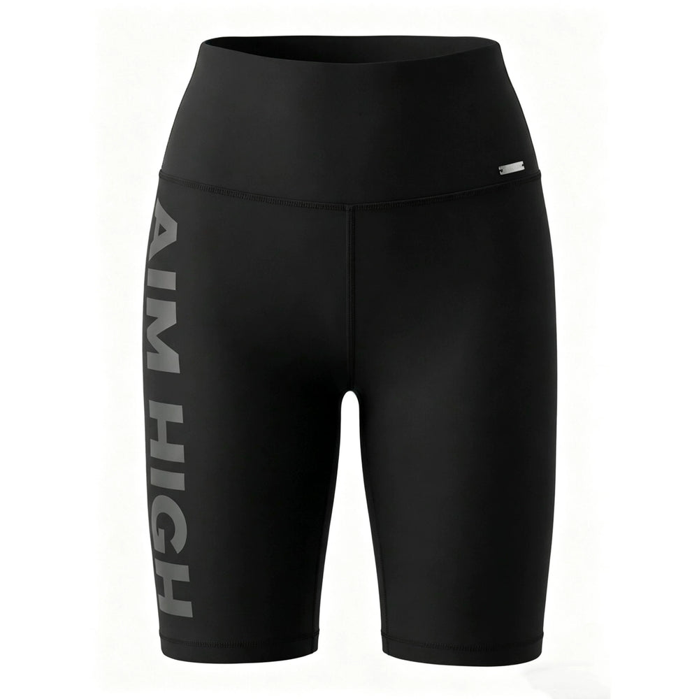 AIMN women's high waisted yoga shorts with moisture absorption, quick drying, letter printing, hip lifting, tight fitting sports five quarter pants
