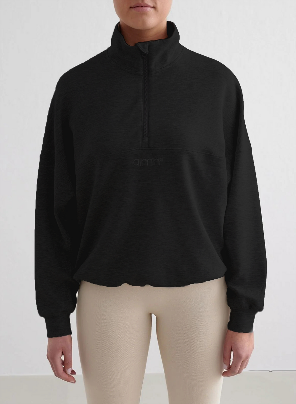 Aimn round neck sports hoodie for women, moisture absorbing and breathable, loose shoulder, lazy style, sports and fitness long sleeved pullover