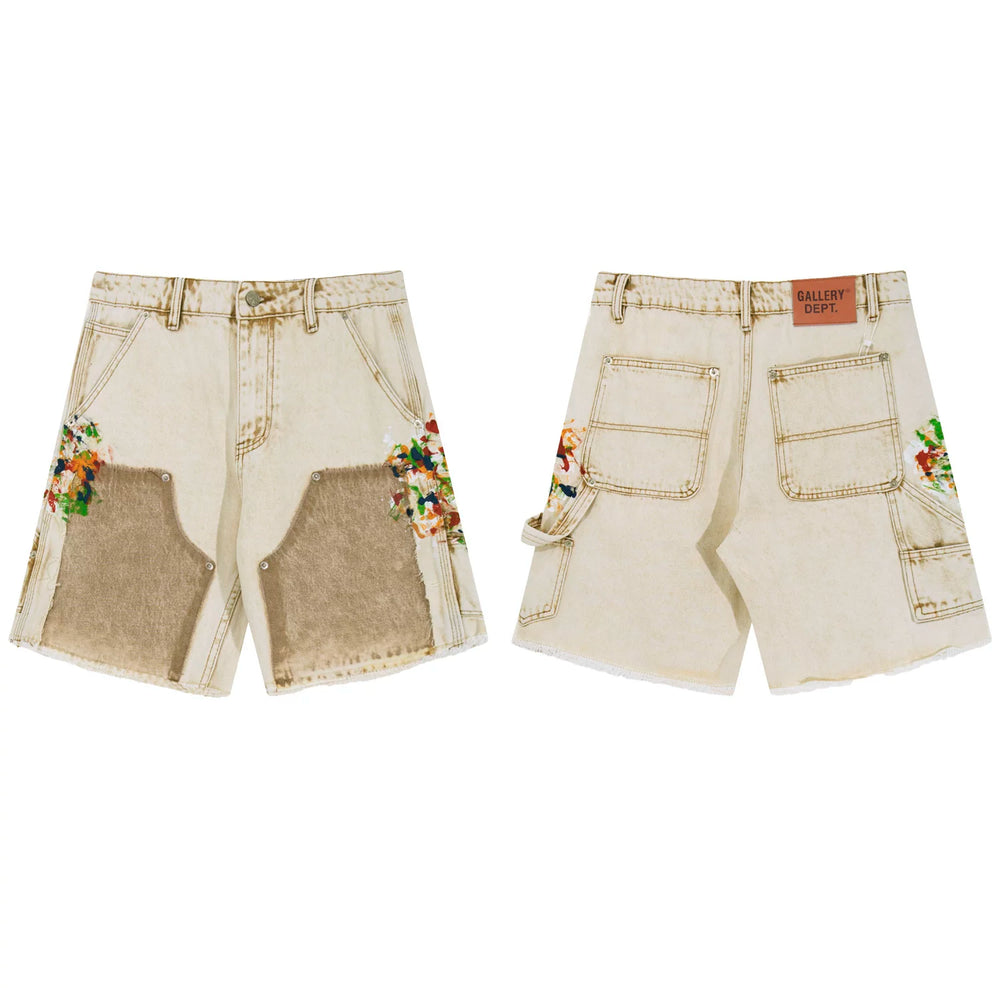 Gallery Dept Inkjet Logging Pants Splicing Work Pants Washed Jeans Shorts Versatile Casual Pentagram Pants