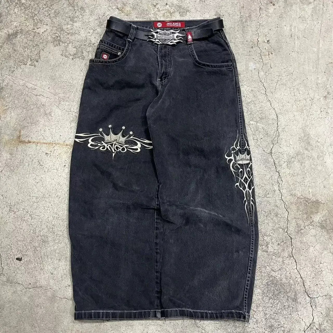 Loose straight jeans Men's retro embroidery hip -hop Gotter street clothing Harasuku Men's cross -border casual pants (3)