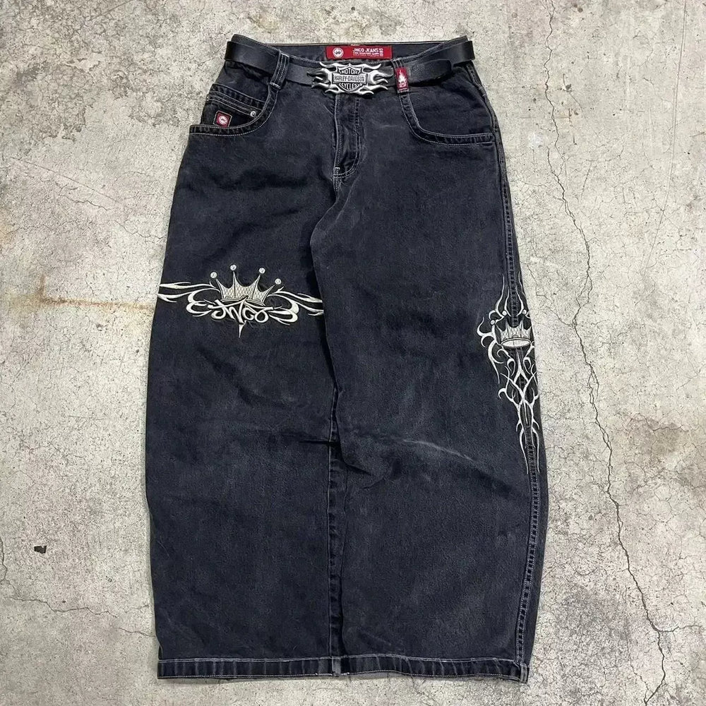 Loose straight jeans Men's retro embroidery hip -hop Gotter street clothing Harasuku Men's cross -border casual pants (3)